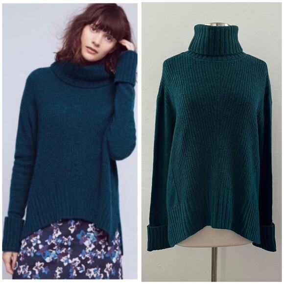 Anthropologie Moth Fireside Knit Sweater Turtleneck Ribbed in Sapphire XS NWT - Picture 1 of 15